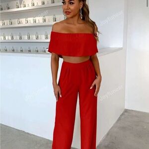 Red Off-Shoulder Two Piece